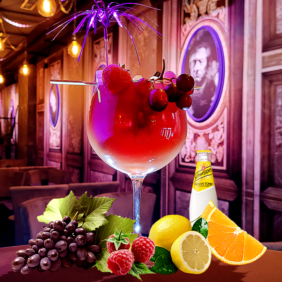 Le Rosé Sucré - Sirop de framboise, Citron, Jus de raisin, Orange, Schweppes