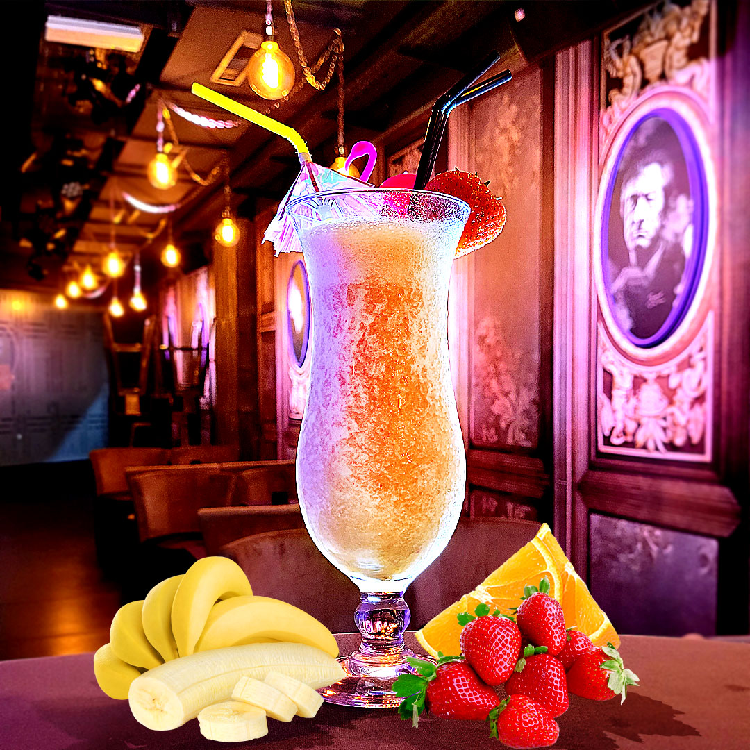 Fraise / Banane - Fraise, Banane, Jus d’Orange, Glaçons, Sucre de Canne